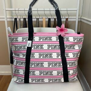 Victoria’s Secret PINK Logo Signature Stripe Canvas Tote Bag
